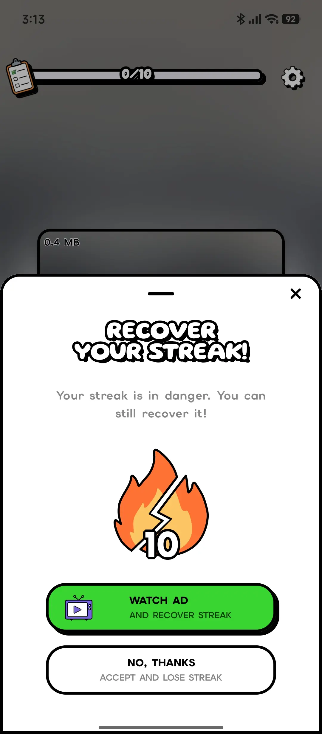 Streak Recovery Sheet